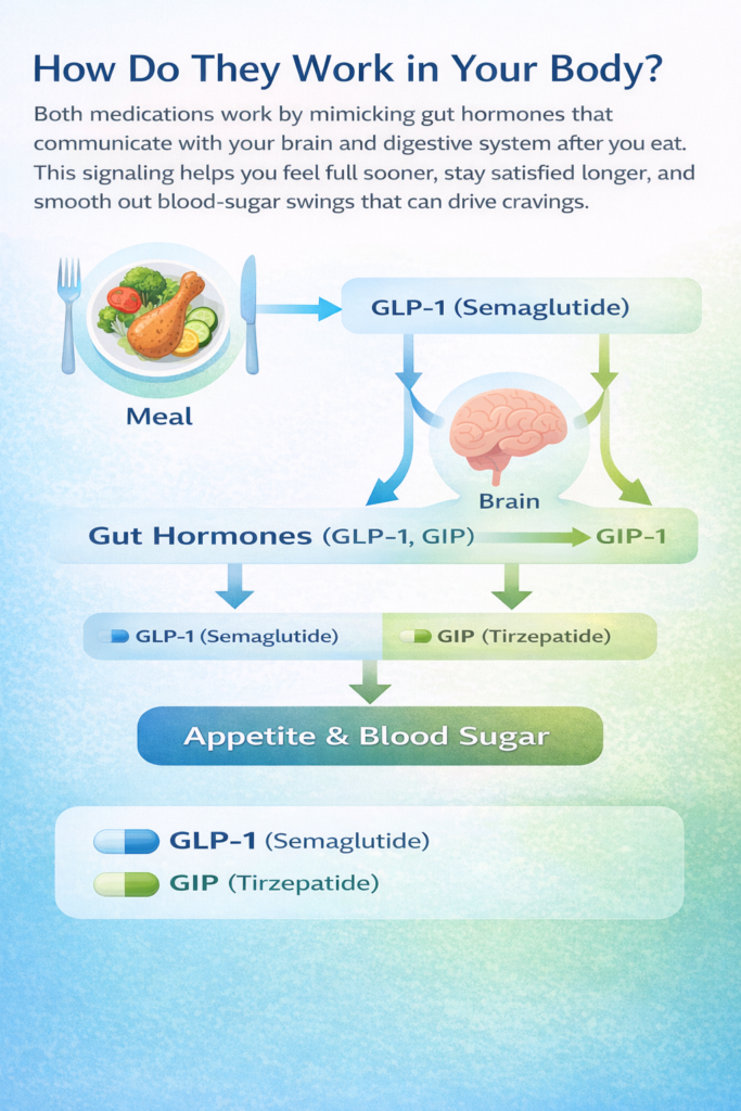 Which Is Better: Semaglutide or Tirzepatide for Weight Loss? How does Semaglutide and Tirzepatide work in your body?
