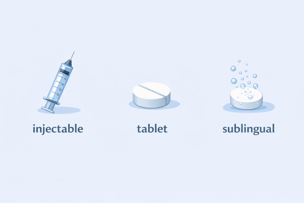 image of skinnyrx glp 1 formats that show Injectable, tablet and sublingual 